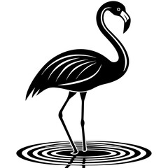Elegant flamingo standing in a water reflection silhouette vector illustration