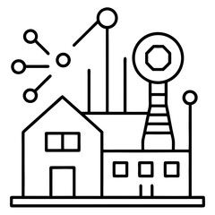 Futuristic ai controlled smart factory line art vector illustration 