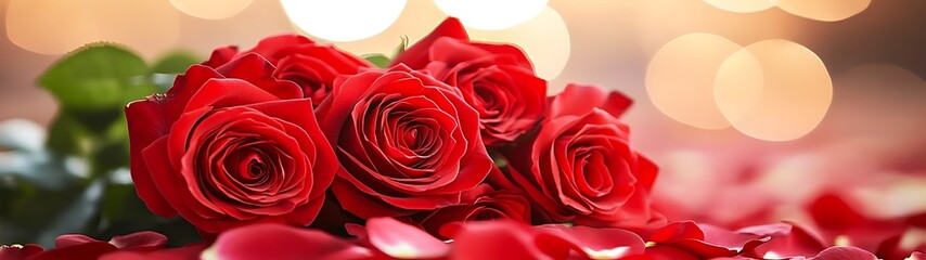 A beautiful arrangement of vibrant red roses with petals present