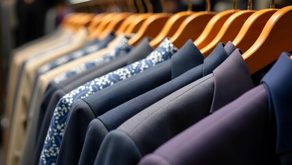 Obraz premium Timeless Elegance: Suits Neatly Hung on Wooden Hangers