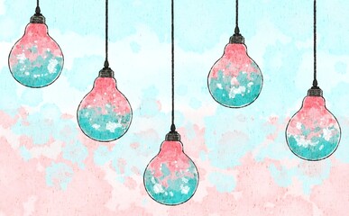 電球の中に閉じ込めた桜と青空をイメージした水彩背景素材