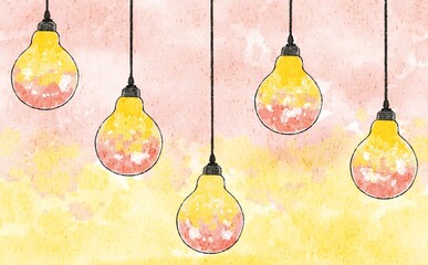 電球の中に閉じ込めた春の陽気をイメージした水彩背景素材