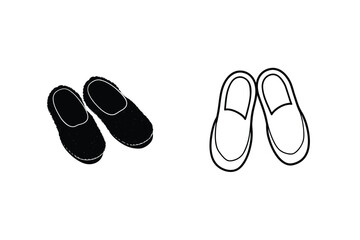 Simple House Slippers Black, White, Outline, Icon, Design, Footwear, Comfort, Home, Sleepwear, Relax