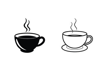 Hot Coffee Icons Two Cups, Steam, Beverage, Drink, Café