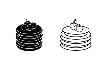 Pancake Stack Icons Silhouette and Outline, Berries, Food, Dessert