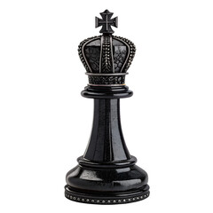 Fototapeta premium A vintage black chess set with a queen, king, and pawn, featuring brass pieces on a wooden base, evoking an antique feel and the strategy of the game. Ai generated. 