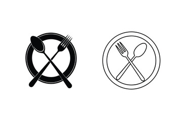 Restaurant Menu Icons Spoon, Fork, Plate, Black, White, Filled, Outline, Design, Symbols, Cutlery