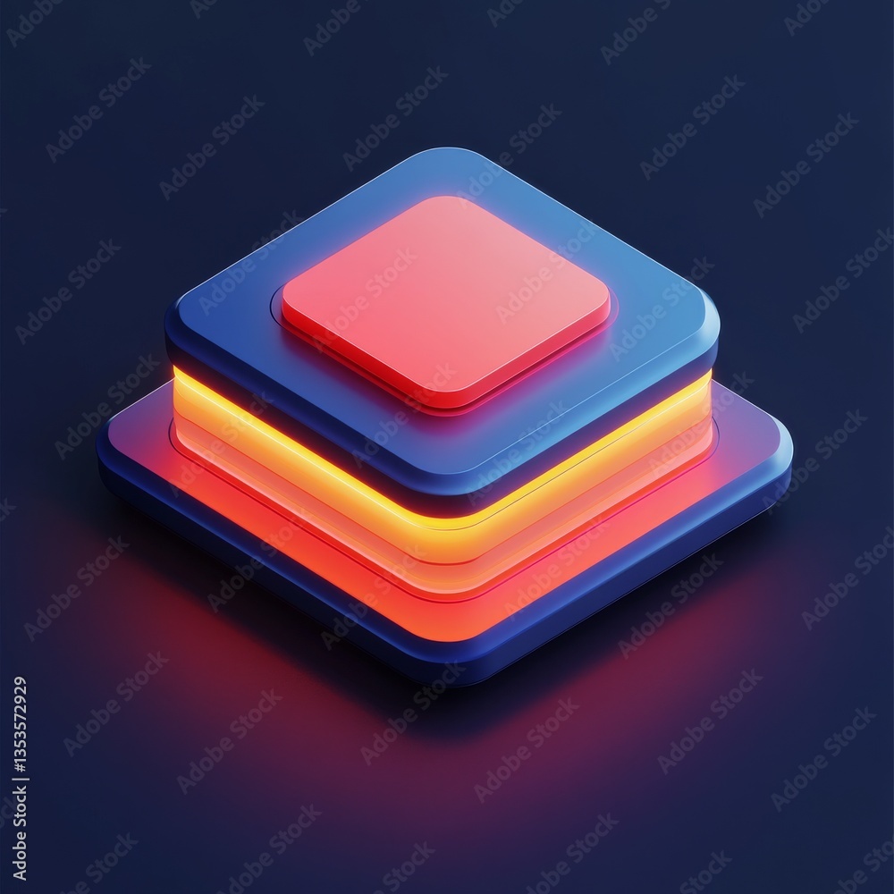 Leinwandbilder abstract layered structure with glowing orange interlayers and modern blue frame on dark backdrop