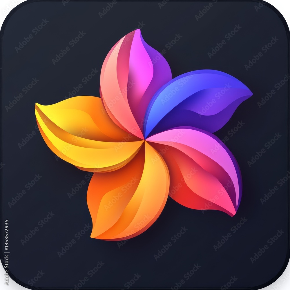Poster abstract gradient petal flower icon on dark background for design or app, modern and elegant