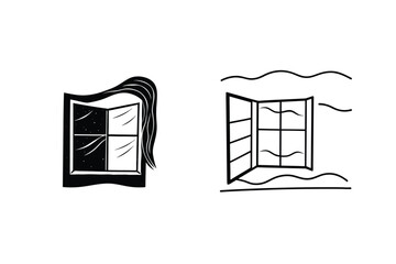 Open and Closed Window Illustrations Simple Line Drawings