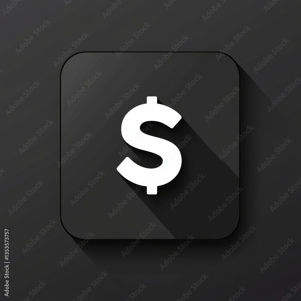 Poster dollar symbol in dark background: financial icon with long shadow for business and investment concep