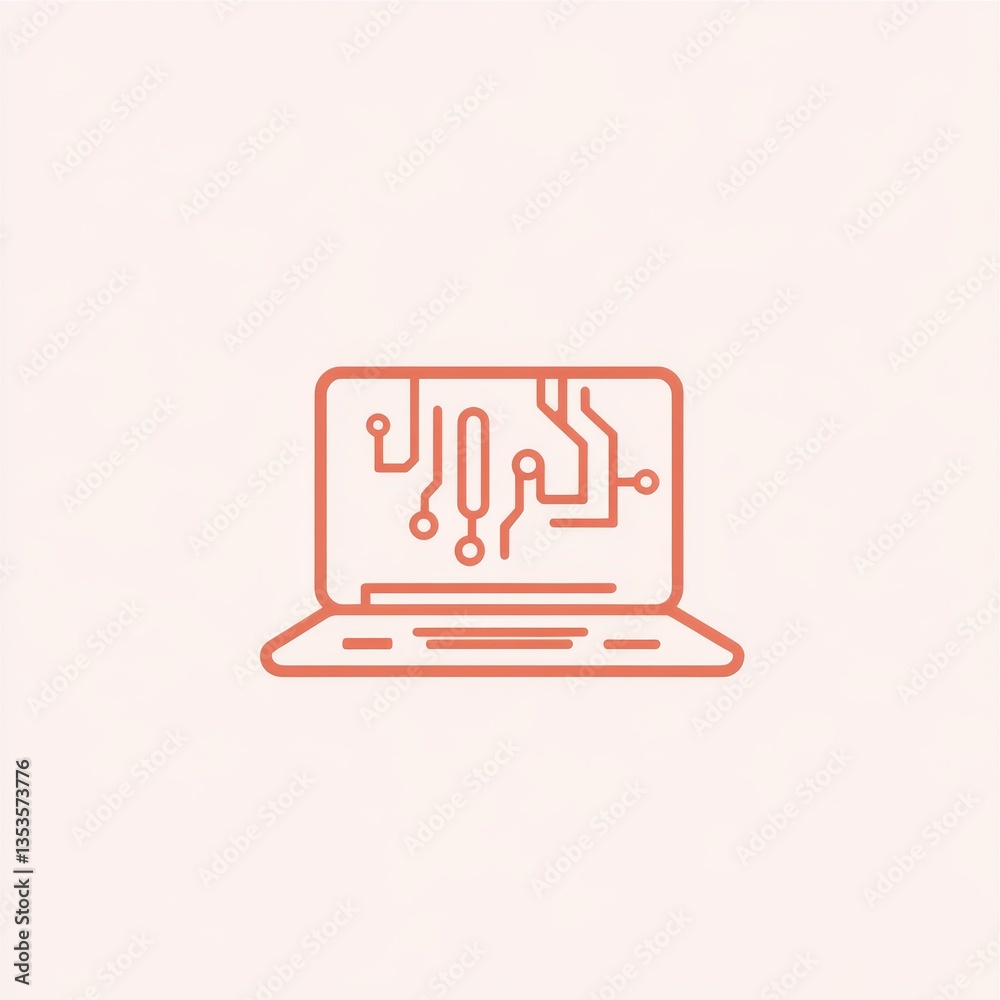 Aufkleber Digital Laptop Circuit Design: Tech Innovation and Connectivity, Minimalist Style and Creative Concept.