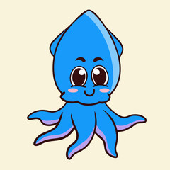 Adorable Cartoon Squid with Cute Tentacles