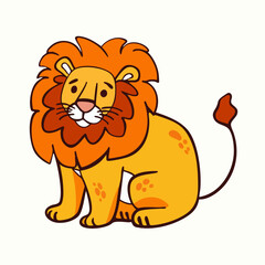 Friendly Cartoon Lion Sitting with Big Mane