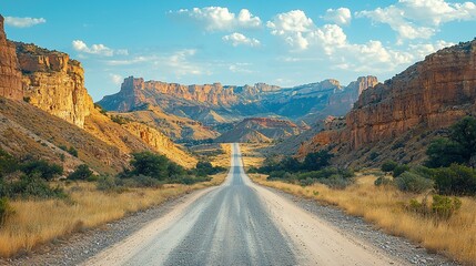 Scenic dirt road through a canyon under a vibrant sky