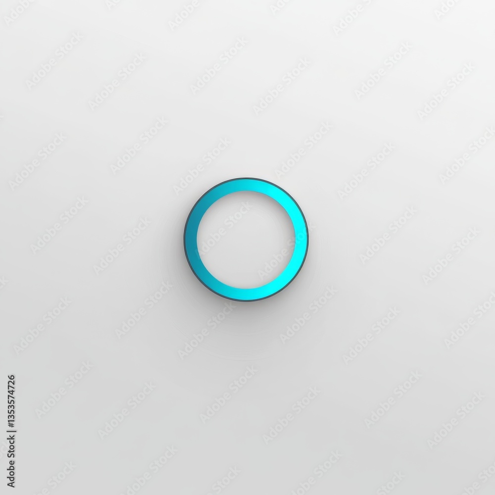 Aufkleber Minimalist Teal Ring on White Background - Abstract Design with Subtle Shadows and Clean Aesthetic