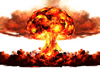 Big nuclear explosions with ominous mushroom cloud isolated on transparent white background. Nuclear bomb explosion. PNG format, allowing for easy integration into various design projects