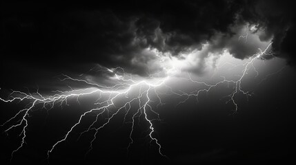 Dramatic lightning bolts illuminate the stormy sky