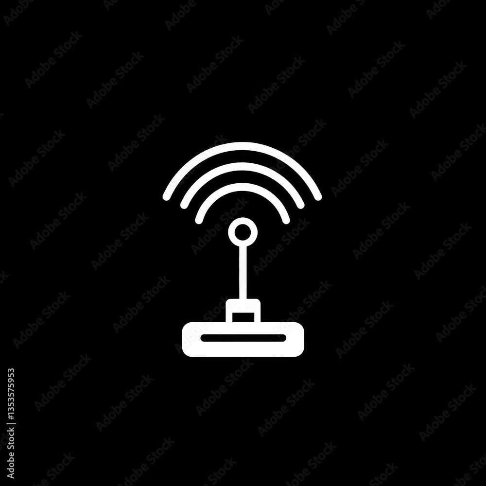 Poster Wireless Signal Icon in White on Black Background Depicting Technology and Communication