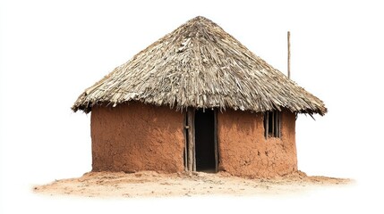 African mud hut isolated on white background
