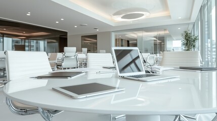 Contemporary and stylish modern office space featuring sleek furniture, large , and minimalist design elements