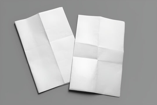 blank folded Newspaper, flyer, map or poster Mockup isolated on grey background, realistic 3d render