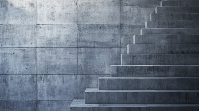 Modern concrete staircase with grunge texture, showcasing minimalist design and industrial aesthetic, evokes sense of strength and stability