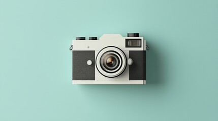 An old vintage camera resting on a soft blue background evoking nostalgia and memories of photography's past