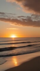 Fototapeta premium A tranquil beach at sunset, with the sun casting golden hues over gentle waves - 3