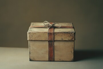 A vintage gift box is presented with a ribbon bow