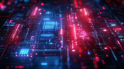 Obraz premium Red neon abstract themes in the vein of cyberpunk