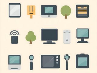 A collection of technology and natural elements in simple designs