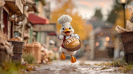 Animated duck baker with bread