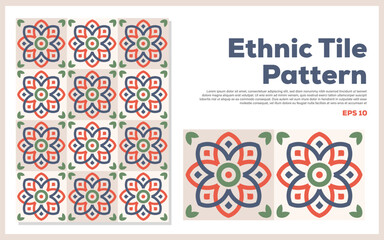 Ceramic design tile pattern. Traditional vintage floral and geometric vector Illustration