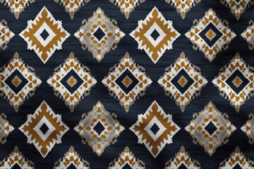 Elegant seamless pattern featuring intricate diamond shapes in warm tones of brown, white, and navy blue, creating sophisticated textile design