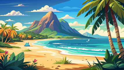 tropical beach with palm trees