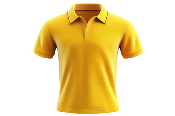 A yellow polo shirt with short sleeves and a brown trim on the collar against a black background