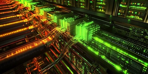 Fototapeta premium A futuristic representation of a data center infrastructure is presented