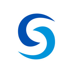 Letter s blue circle rotation simple logo.