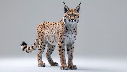 Obraz premium Iberian lynx standing on white background and looking forward