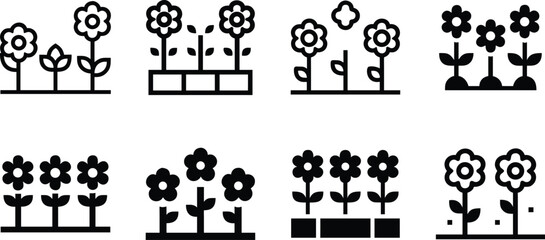Black and White Flower Icon Set – Minimalist Floral Line Art for Design and Decoration