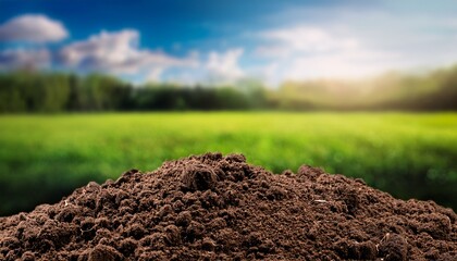 soil against the background of blurred plants pile of fertile ground
