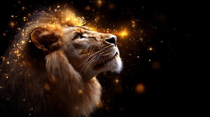 Naklejka premium Majestic Lion with Golden Sparkle