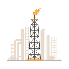 Gas flare tower illustration. Oil and gas refinery