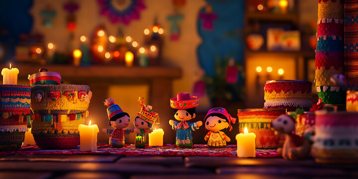 Mexican Posada Celebration Wallpaper Background with Pinatas and Festive Decorations