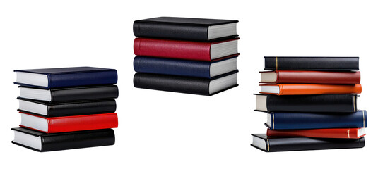 Set of Colorful Hardcover Book Stacks Isolated on Transparent  Background