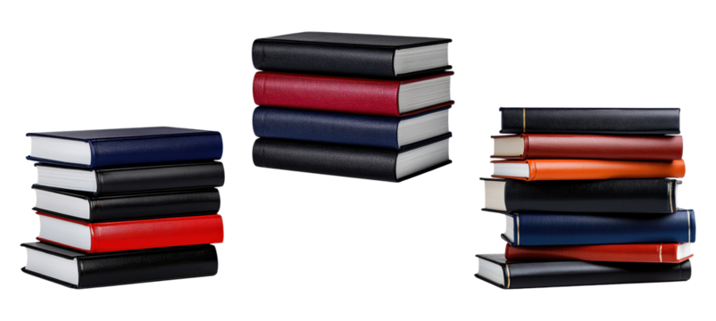 Set of Colorful Hardcover Book Stacks Isolated on Transparent  Background