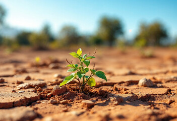 A Small Green Plant Sprouting in Dry, Cracked Soil,
Symbolizing Hope, Growth, and Resilience in Harsh Conditions.