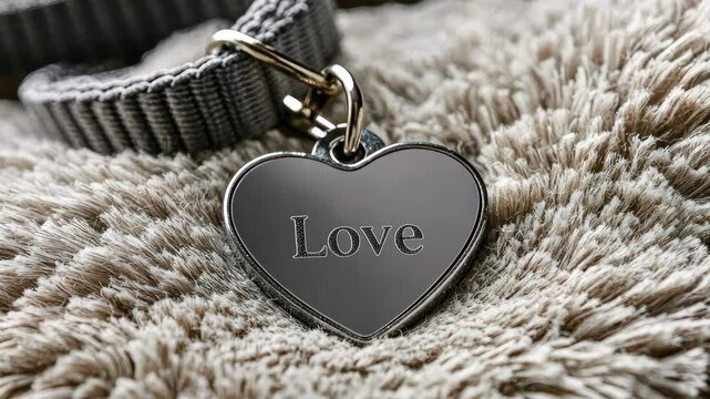Heart Shaped Tag with Love on Textured Metal