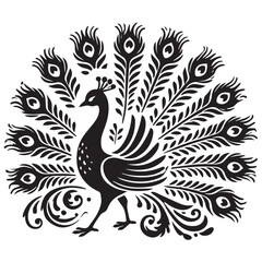 Obraz premium Peacock silhouette black and white vector icon